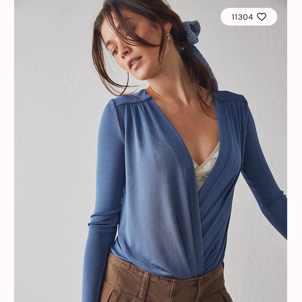 Free People Blue Blouse Bodysuit